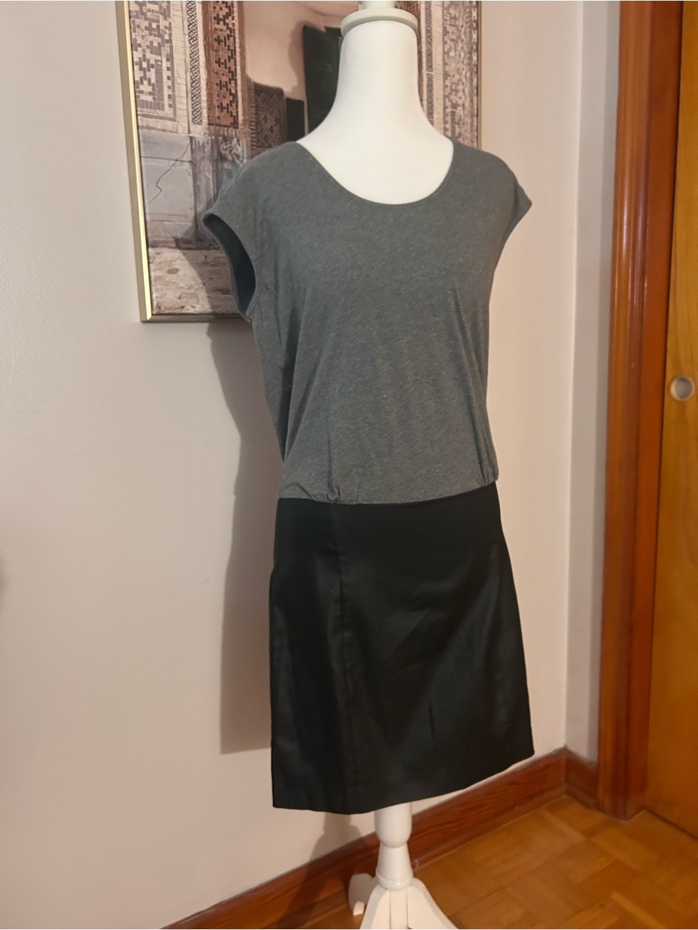 Banana Republic Black Faux-Leather Midi Skirt Dress Size 4p Side Zipper